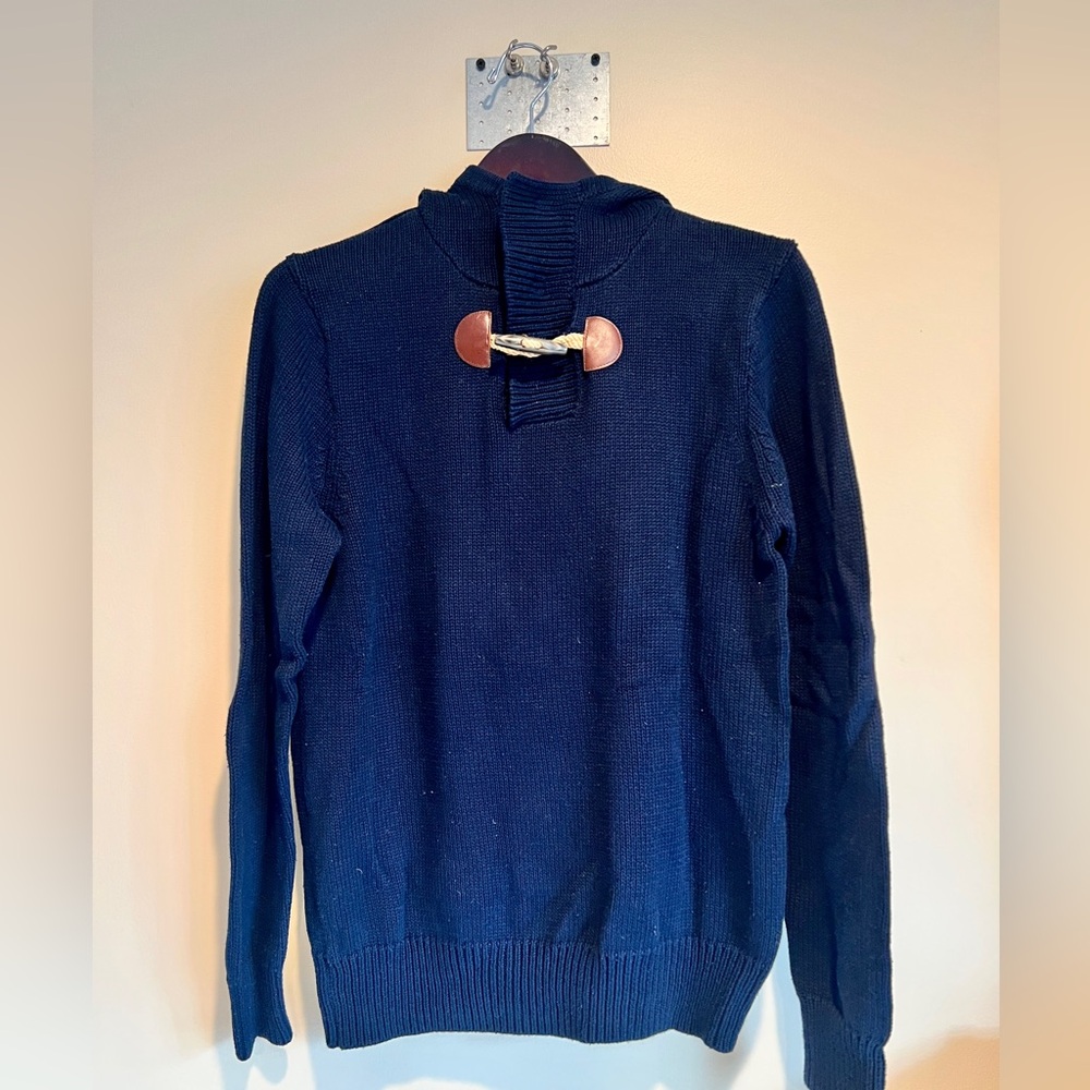 J. Crew Men's Navy Blue Cotton Toggle Mock Neck Hooded Sweater Size M Preppy
